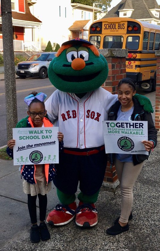 Kids with Red Sox mascot